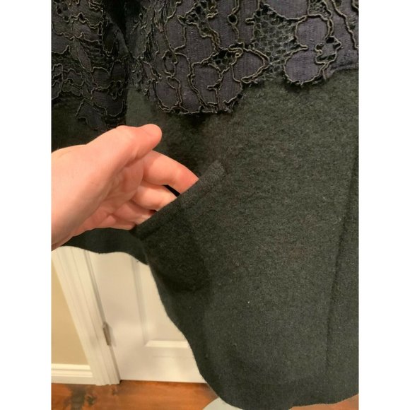 Field Flower Black 100% Wool Navy Blue Floral Lace Jacket, Size XS - Picture 4 of 10